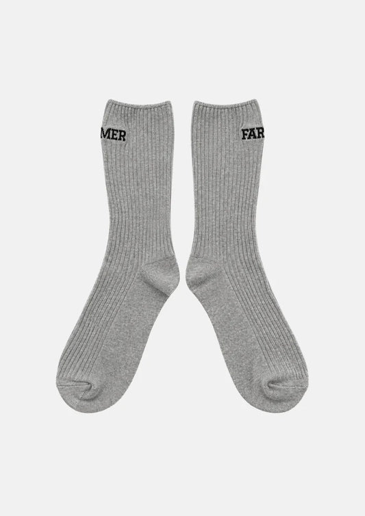 FAR MER Grey Gelding Socks – Unisex Ribbed Embroidered Socks