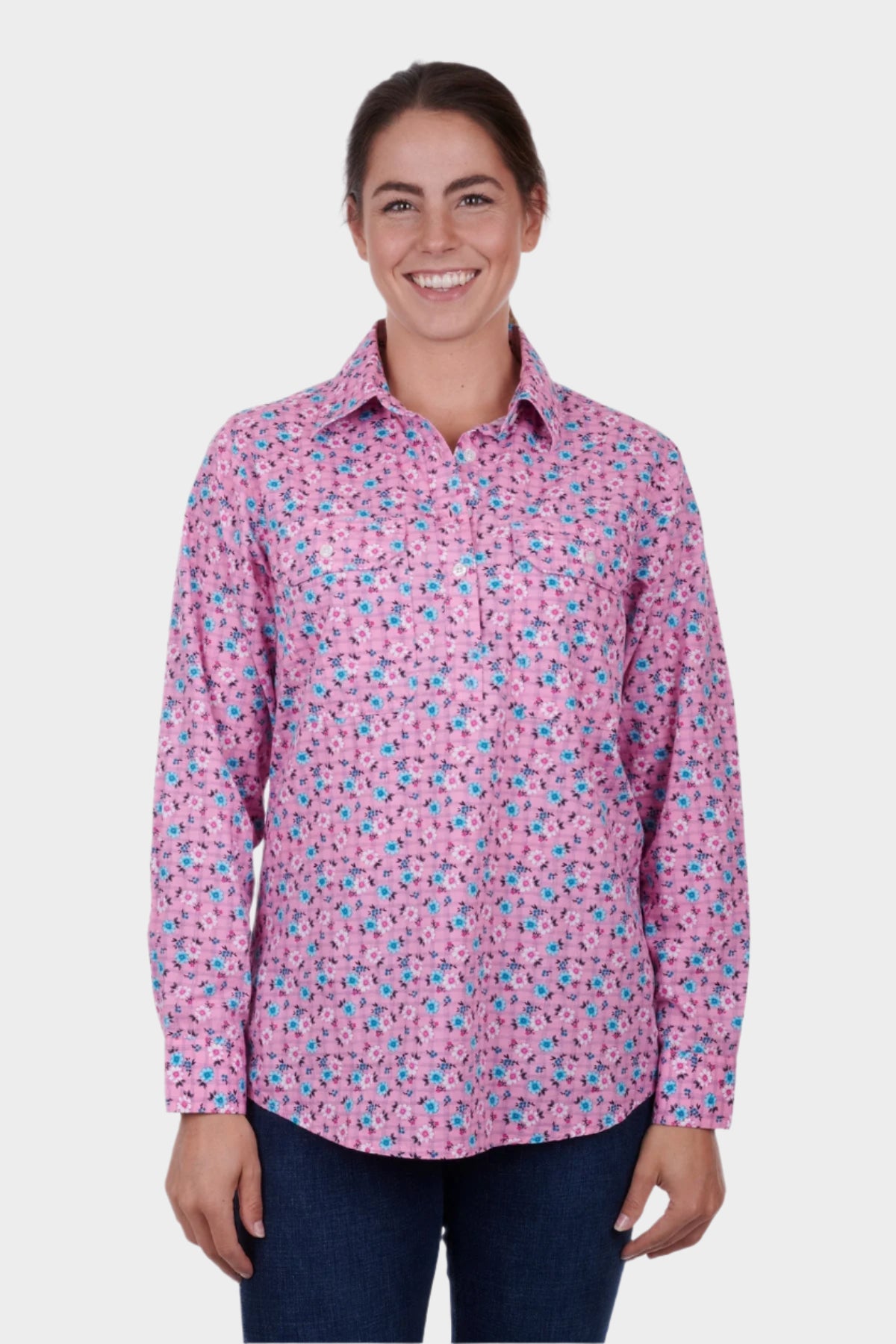 HARDSLOG WOMENS FLORIA 1/2 PLACKET L/S WORK SHIRT-CLEARANCE