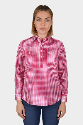 HARDSLOG WOMENS DANA HALF PLACKET L/S SHIRT (PINK)-CLEARANCE