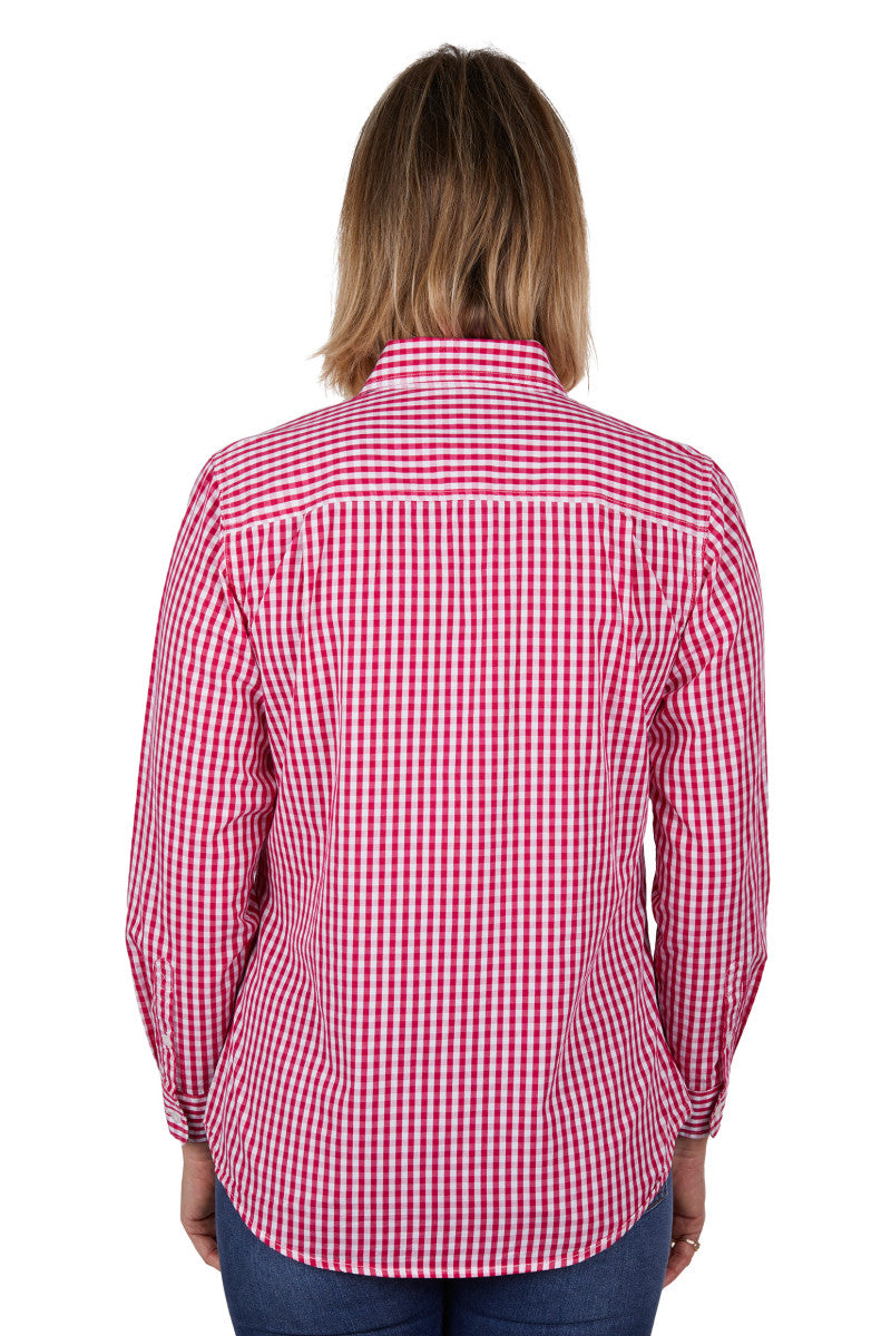 HARDSLOG WOMENS DANA HALF PLACKET L/S SHIRT (PINK)-CLEARANCE
