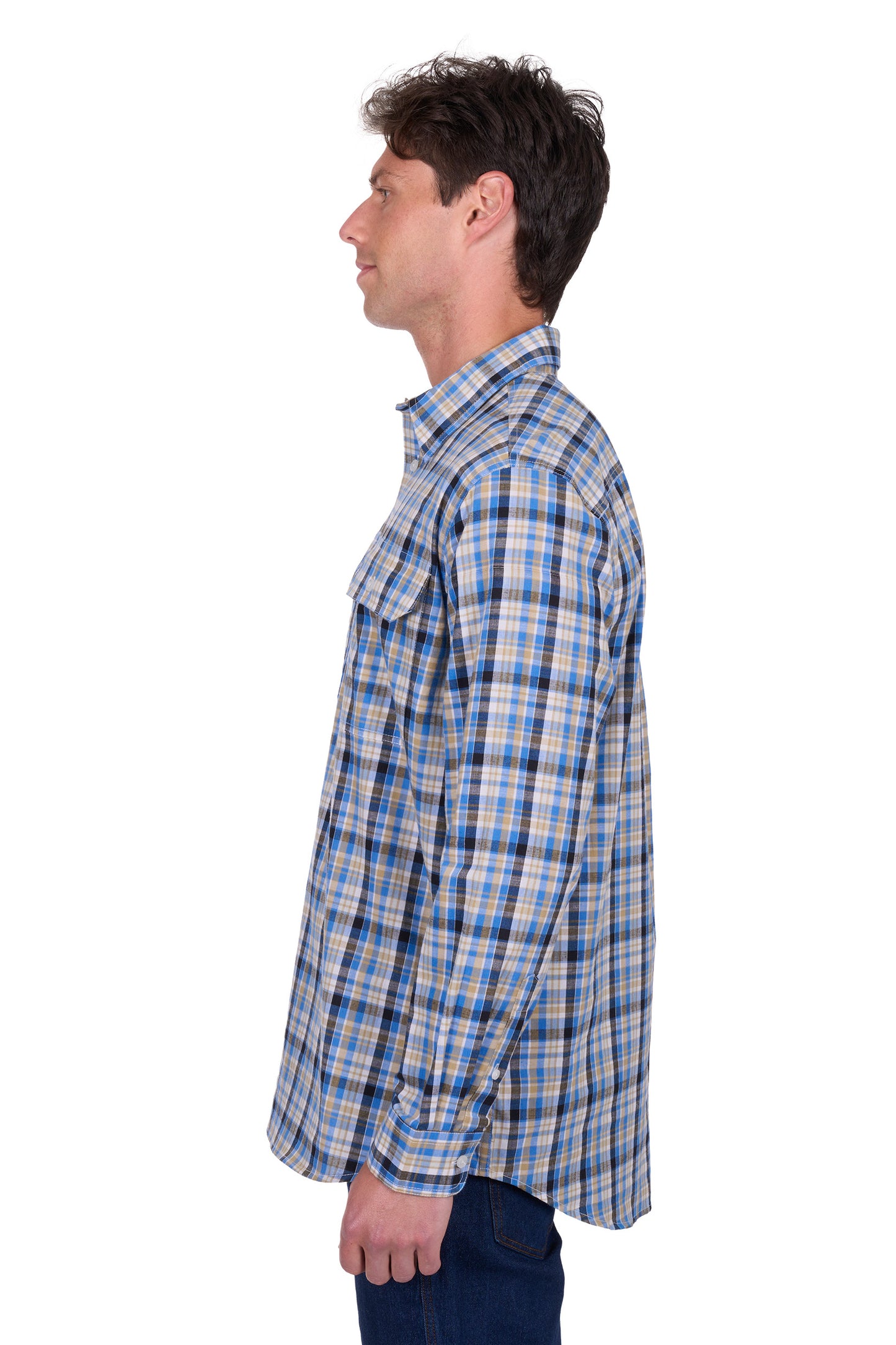 Hard Slog Men's Gibson 1/2 Plkt Ls Shirt - Blue/Tan