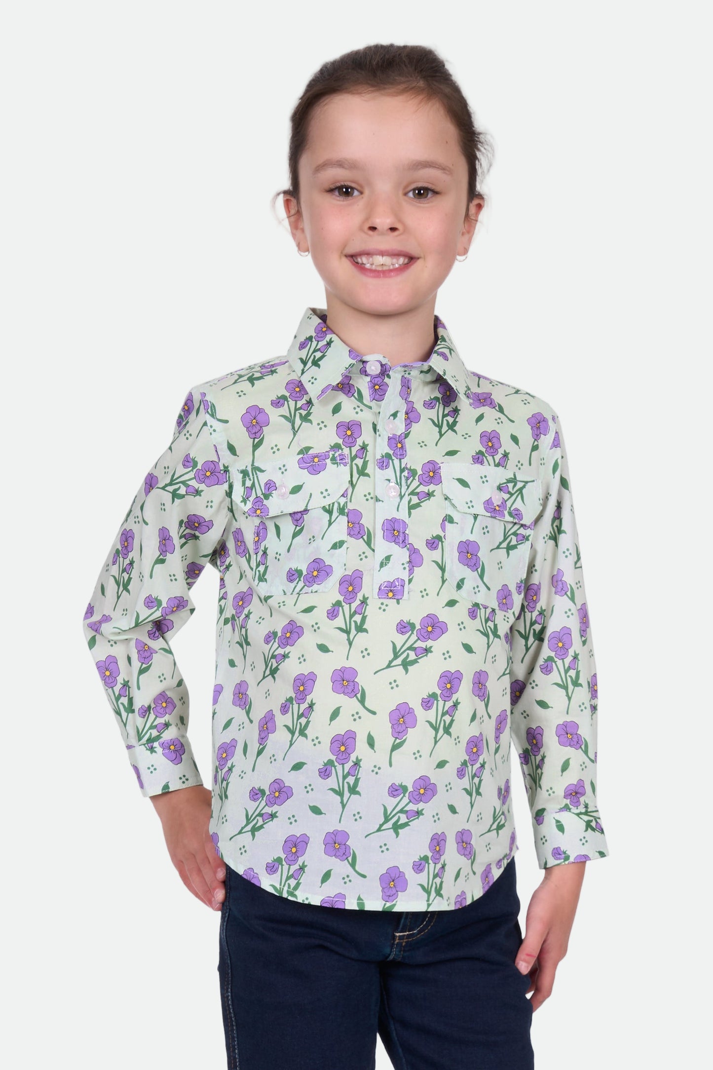 Hard Slog Kid's Lynn 1/2 Plkt Ls Shirt - Multi