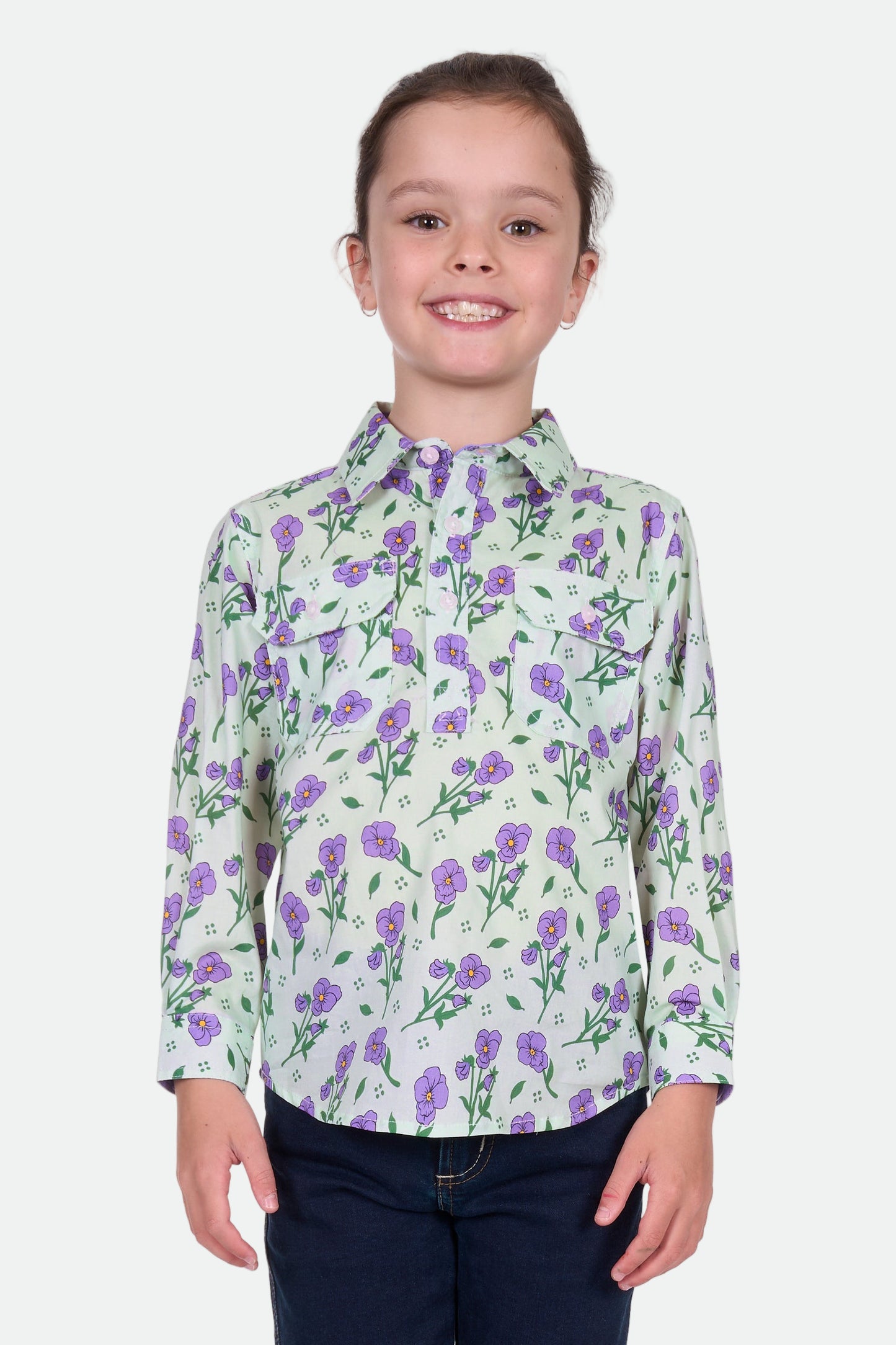 Hard Slog Kid's Lynn 1/2 Plkt Ls Shirt - Multi