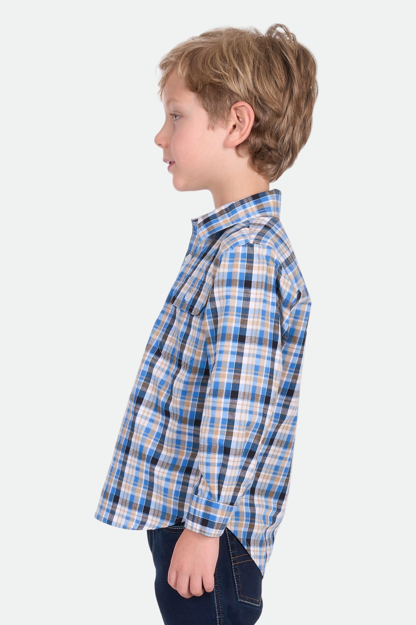 Hard Slog Kid's Gibson 1/2 Plkt Ls Shirt - Blue/Tan