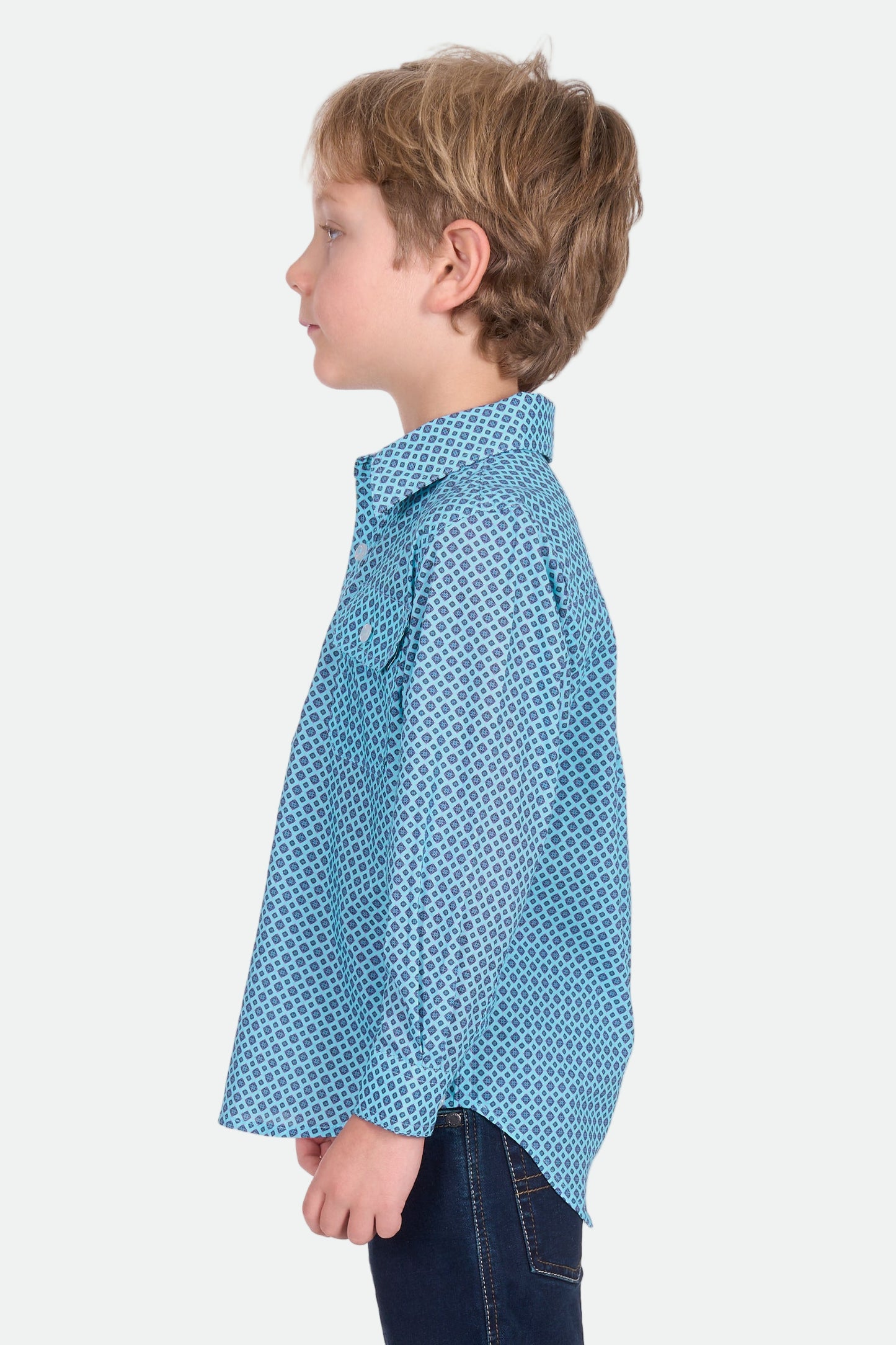 Hard Slog Kid's Lygon 1/2 Plkt Ls Shirt - Blue/Navy