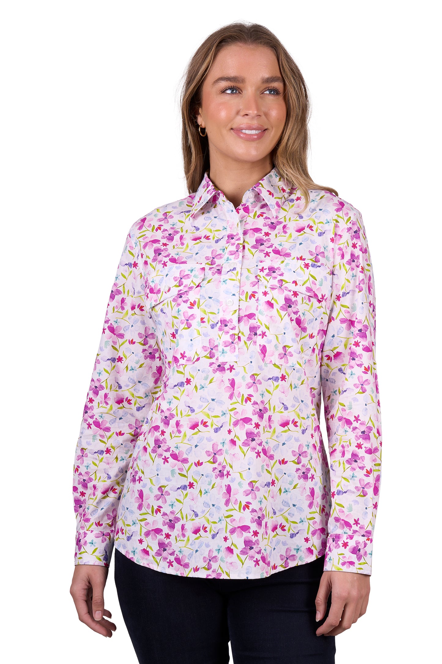 Hard Slog Womens Evae 1/2 Plkt LS Shirt - White