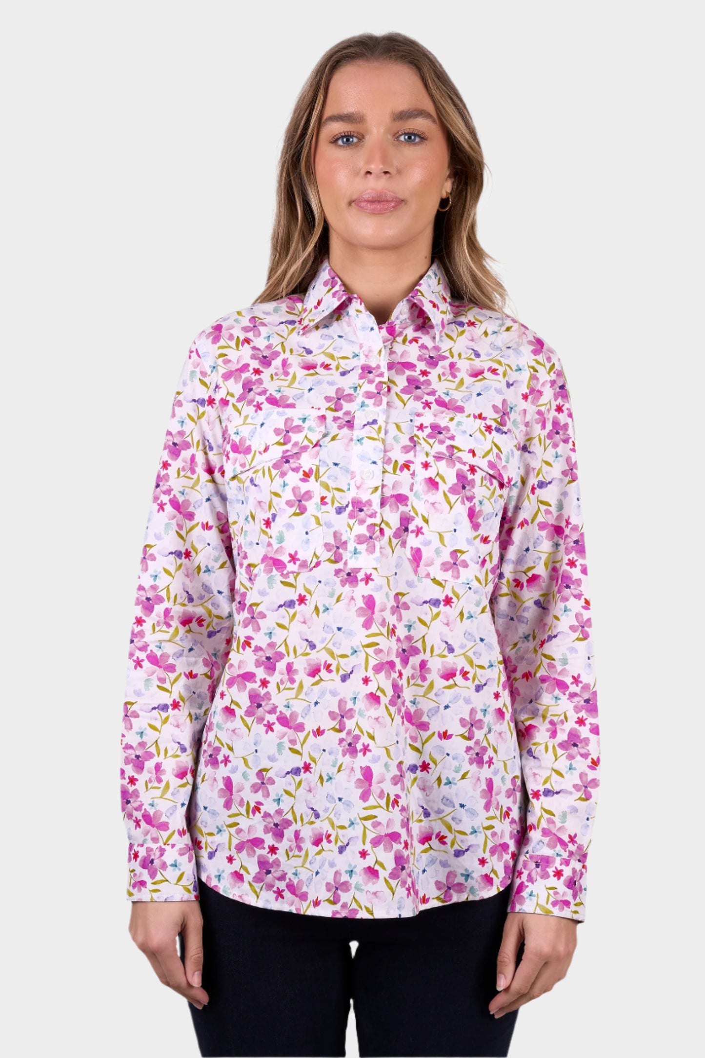 Hard Slog Womens Evae 1/2 Plkt LS Shirt - White