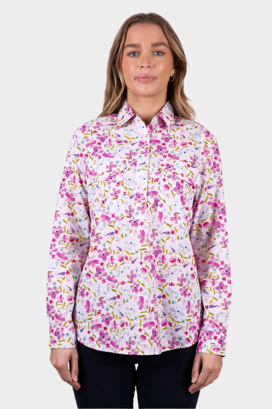 Hard Slog Womens Evae 1/2 Plkt LS Shirt - White