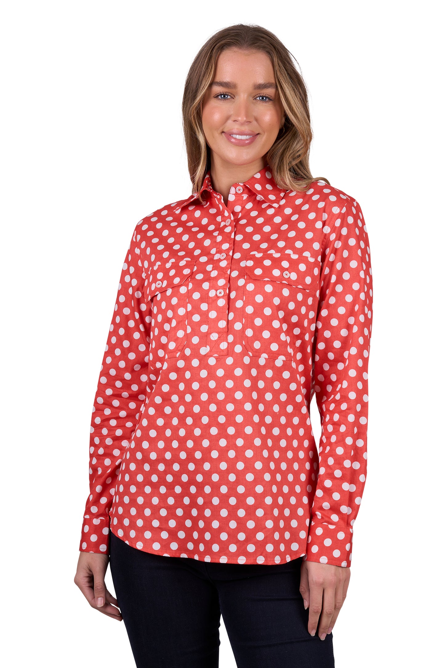 Hard Slog Kids Jaz 1/2 Plkt LS Shirt - Coral