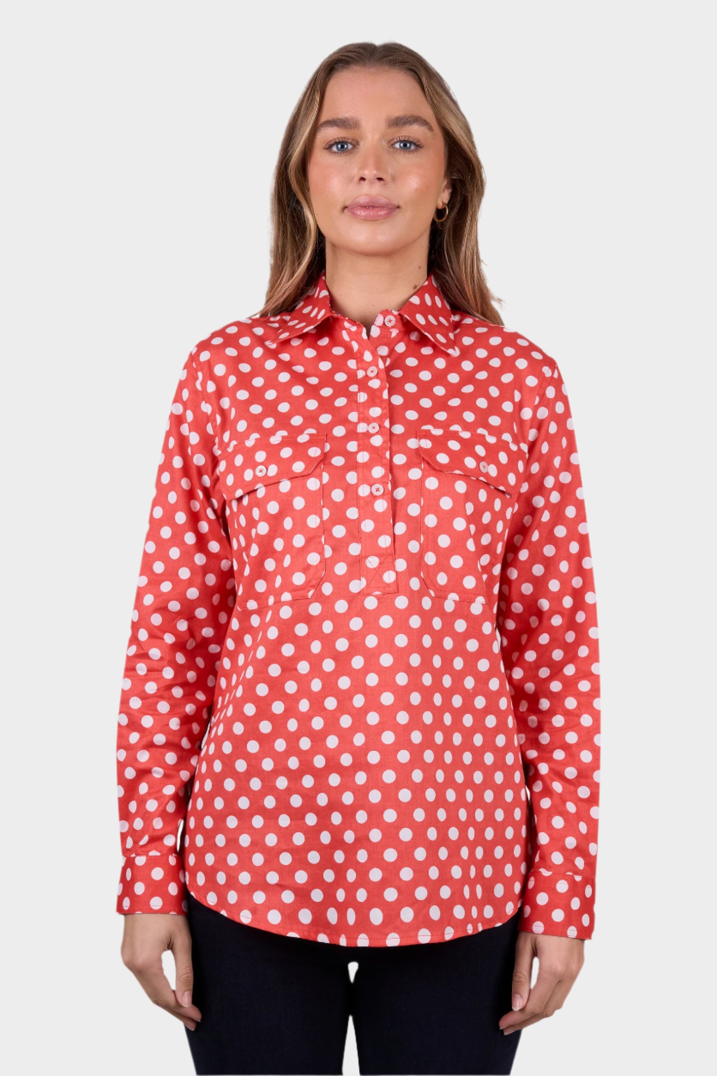 Hard Slog Kids Jaz 1/2 Plkt LS Shirt - Coral
