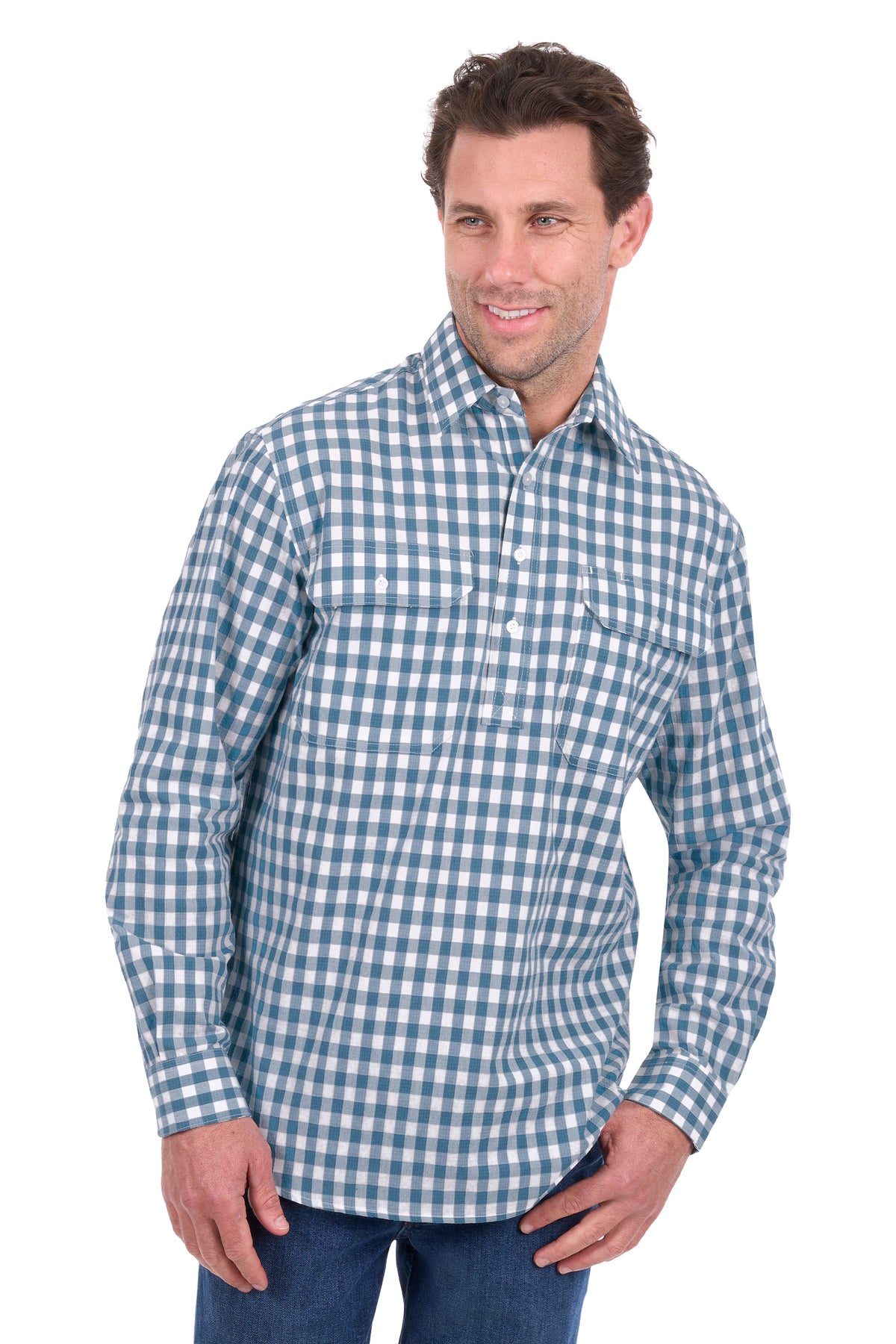 Hard Slog Men’s River Half-Placket Long Sleeve Shirt – Teal