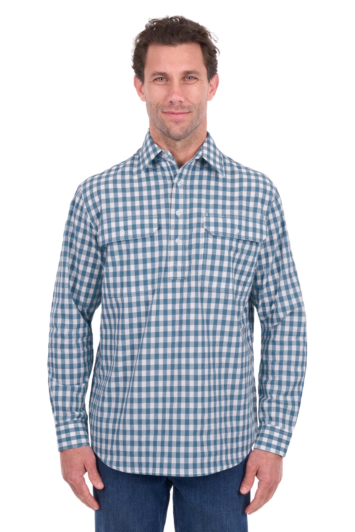 Hard Slog Men’s River Half-Placket Long Sleeve Shirt – Teal