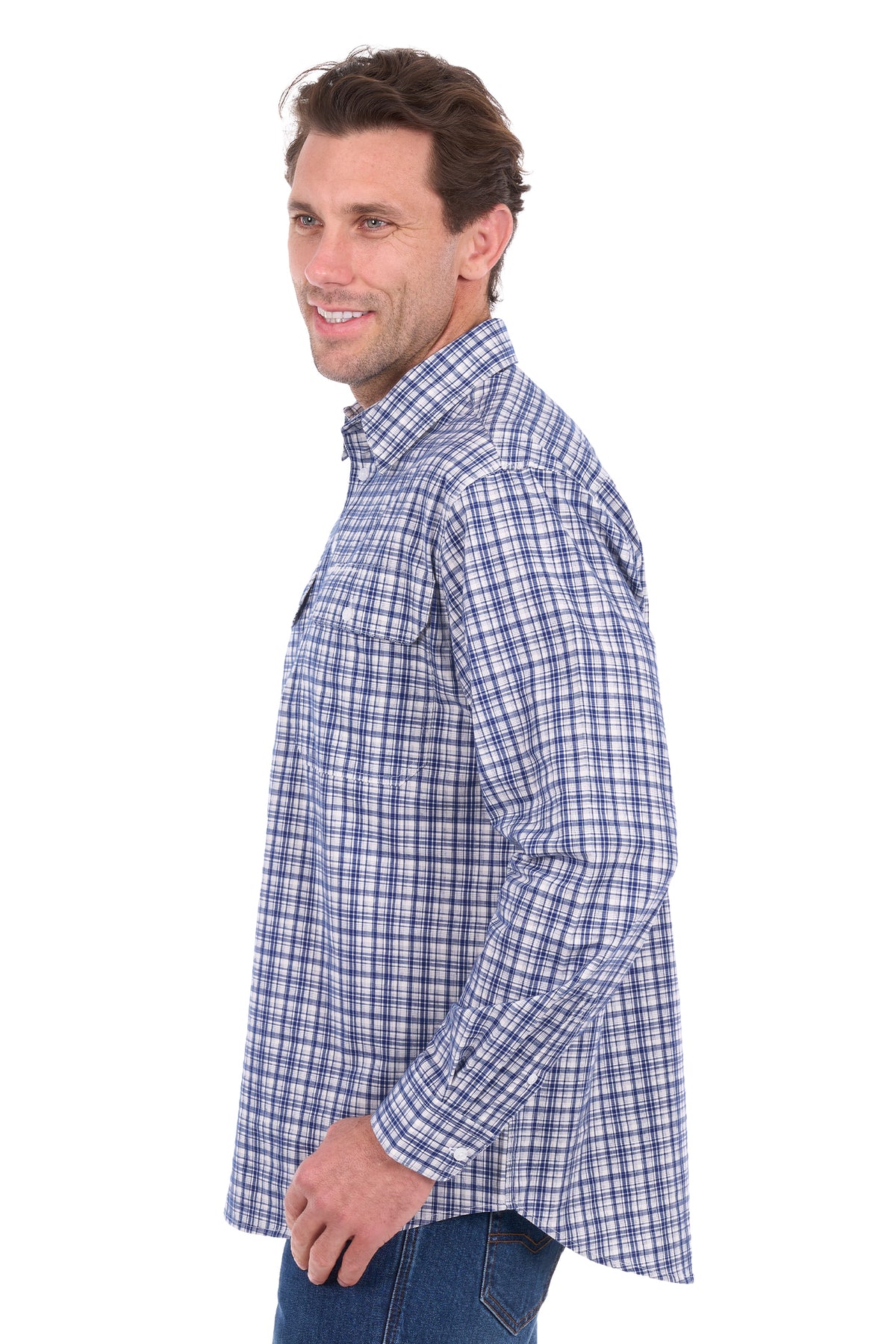 Hard Slog Men’s Brooks Half-Placket Long Sleeve Shirt – Blue/White