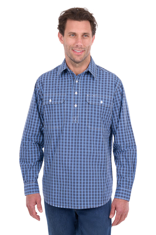Hard Slog Men’s Wyatt Half-Placket Long Sleeve Shirt – Blue