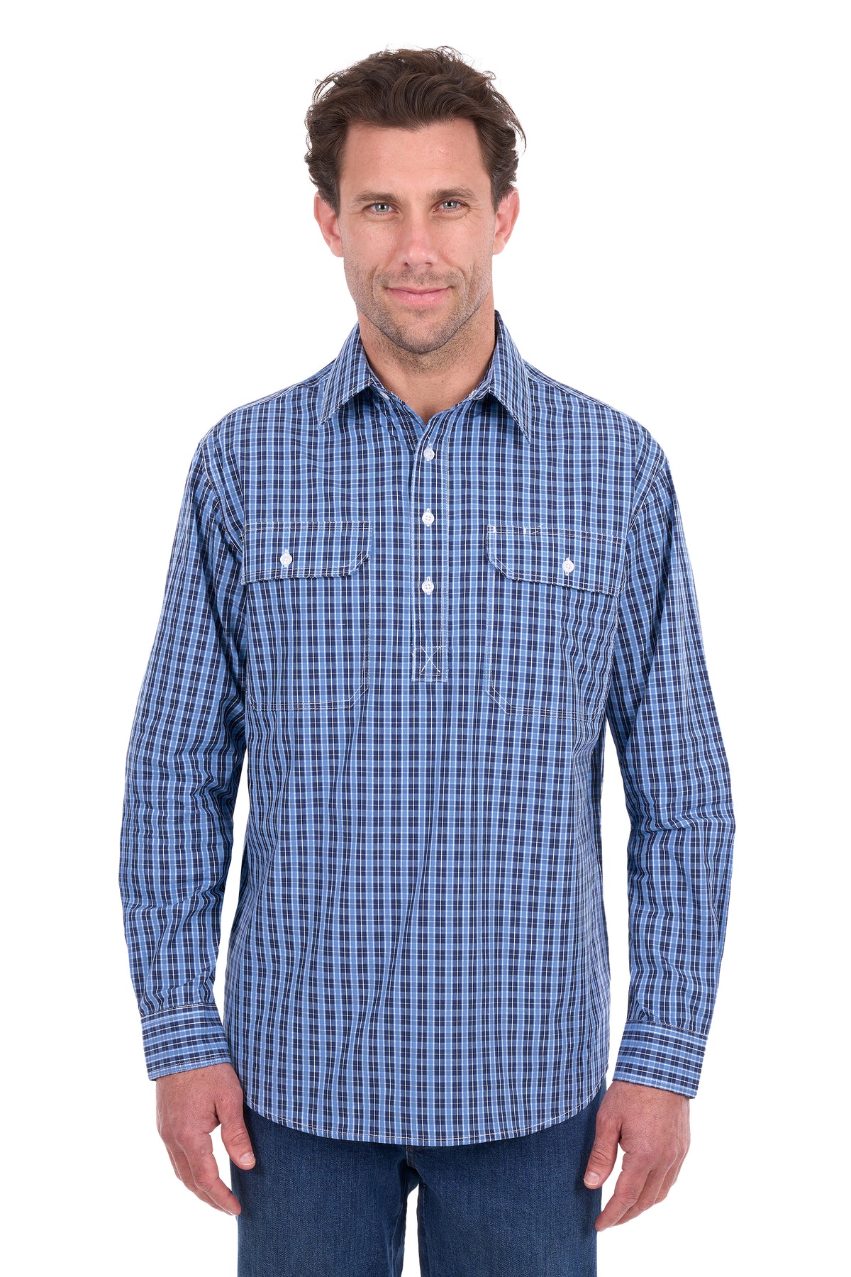 Hard Slog Men’s Wyatt Half-Placket Long Sleeve Shirt – Blue