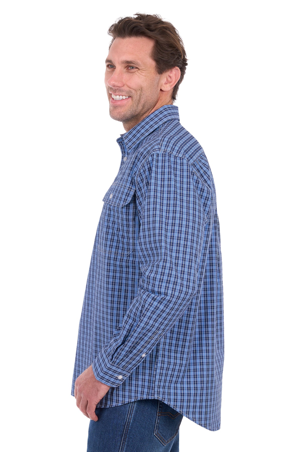 Hard Slog Men’s Wyatt Half-Placket Long Sleeve Shirt – Blue