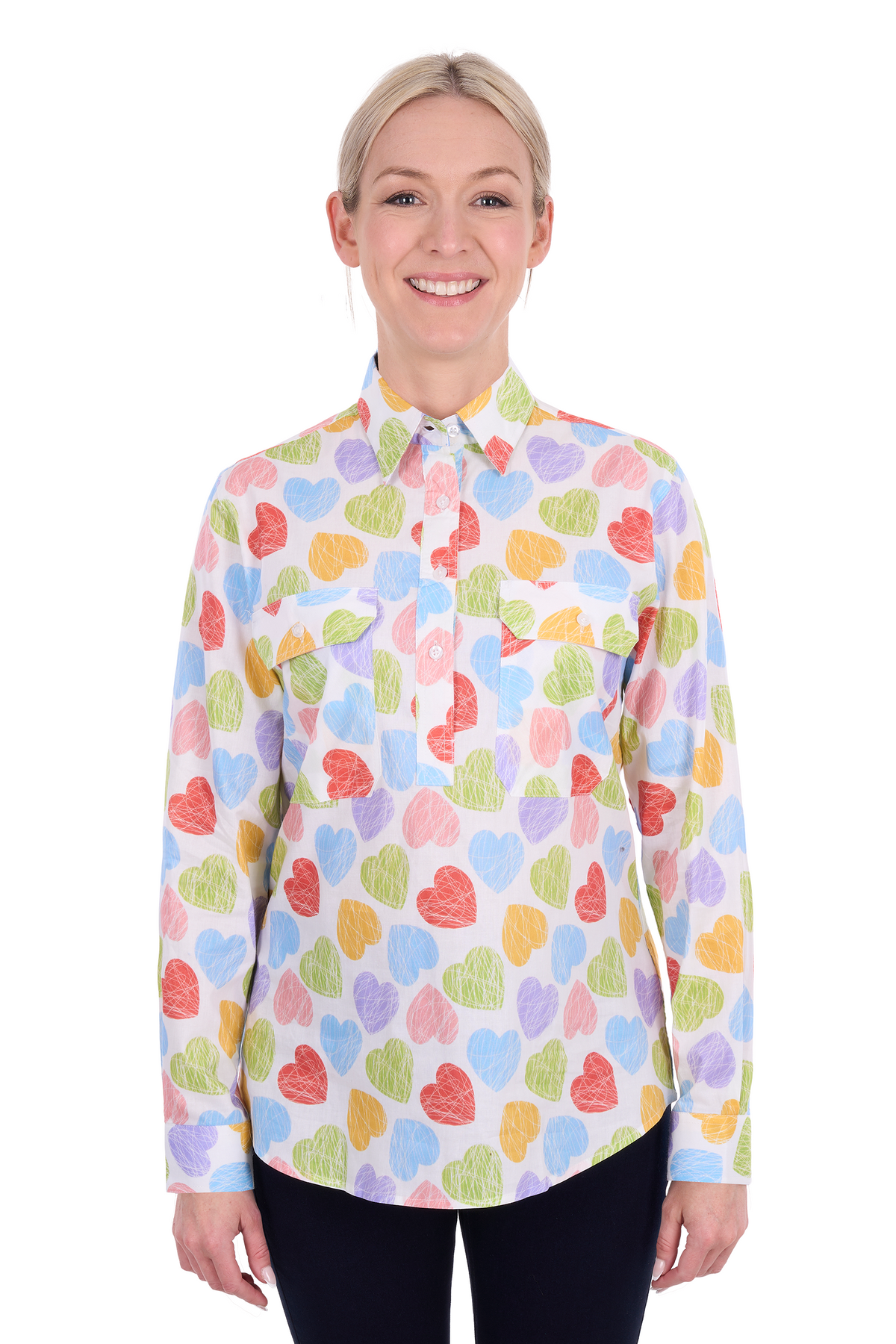 Hard Slog Women’s Polly Half Placket Long Sleeve Shirt - Multi