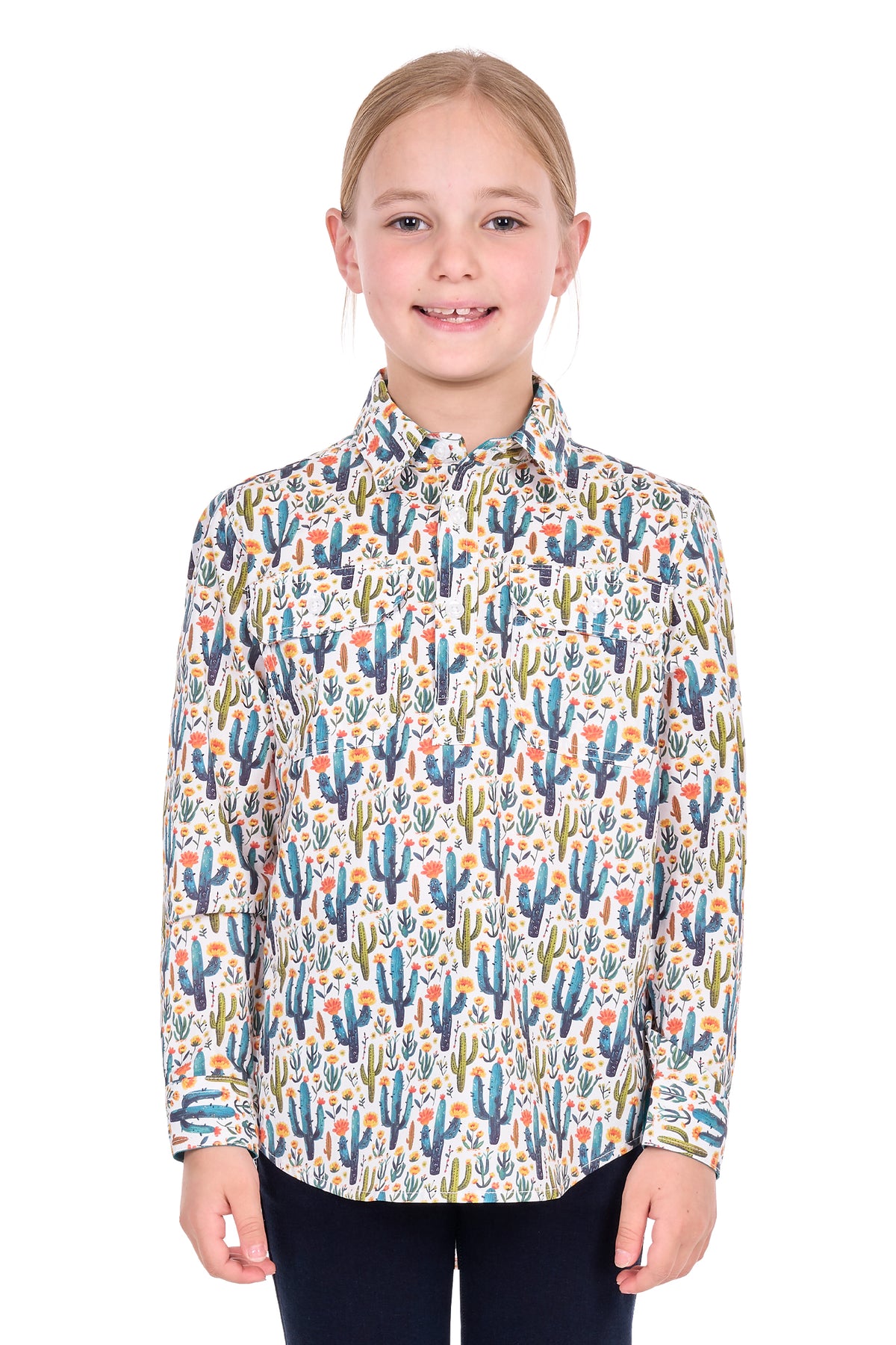 Hard Slog Kids’ Alba Half-Placket Long Sleeve Shirt – Teal/Green