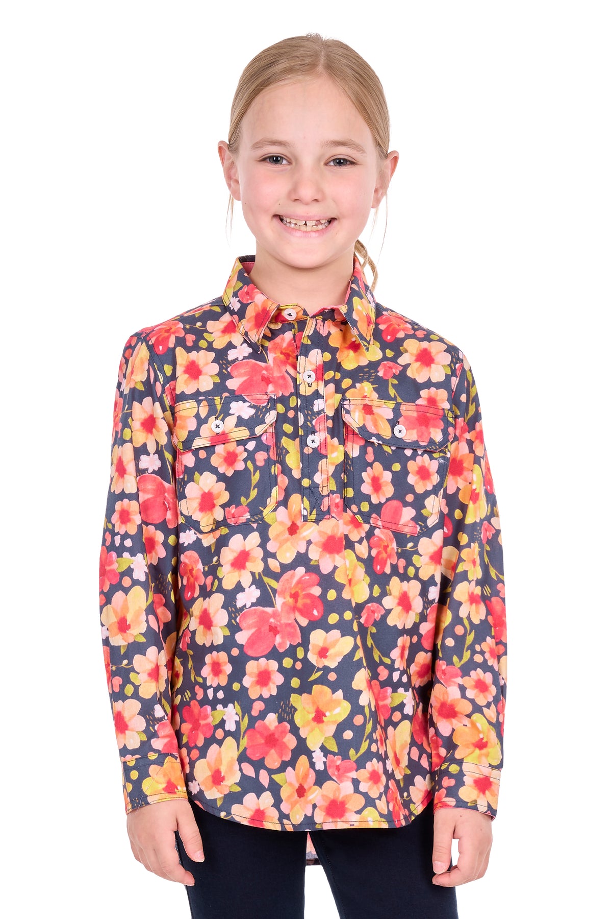 Hard Slog Kids’ Shanni Half-Placket Long Sleeve Shirt – Multi