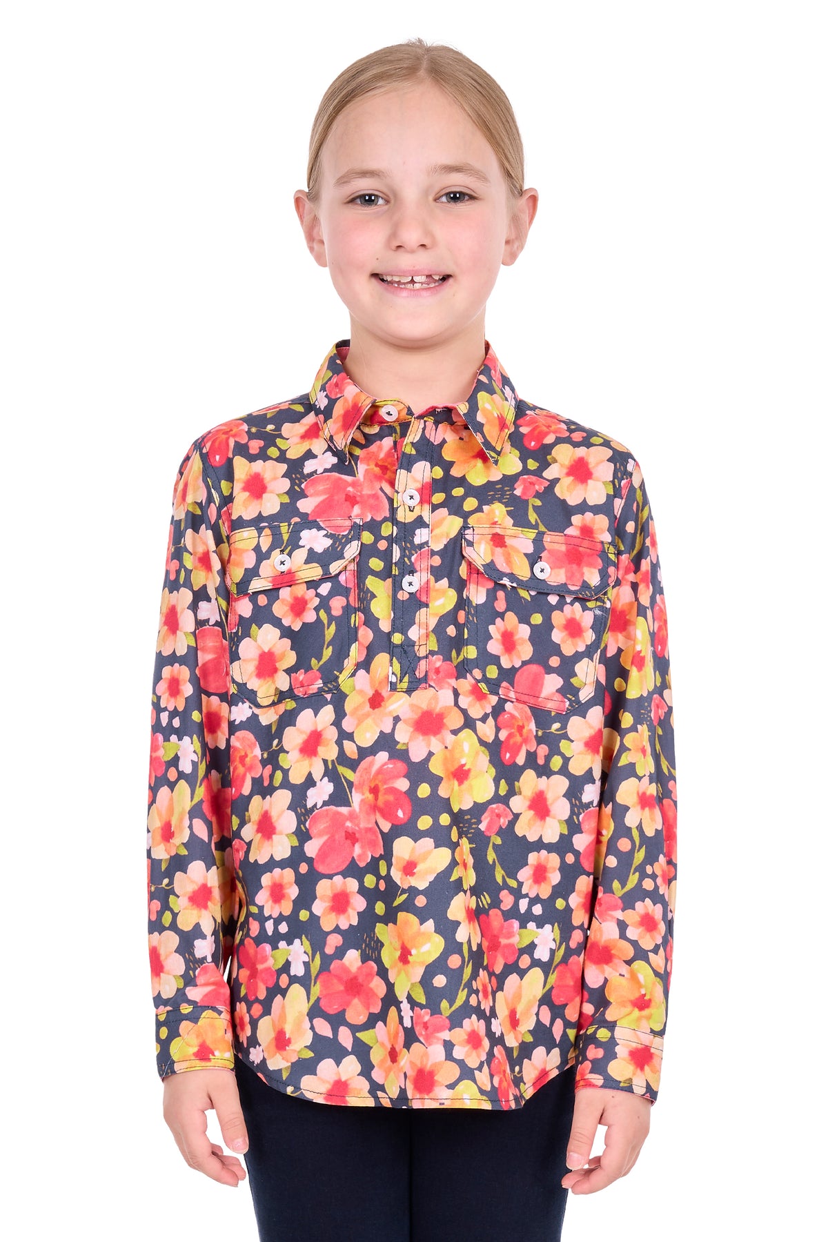 Hard Slog Kids’ Shanni Half-Placket Long Sleeve Shirt – Multi