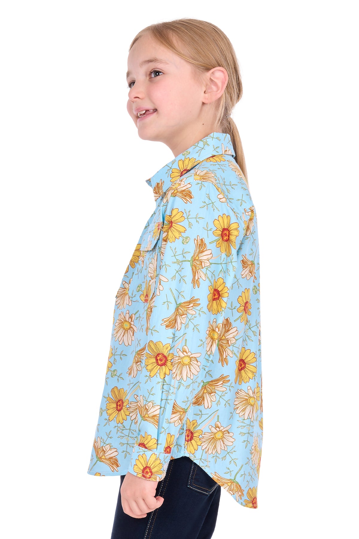 Hard Slog Kids’ Sunday Half-Placket Long Sleeve Shirt – Blue/Yellow