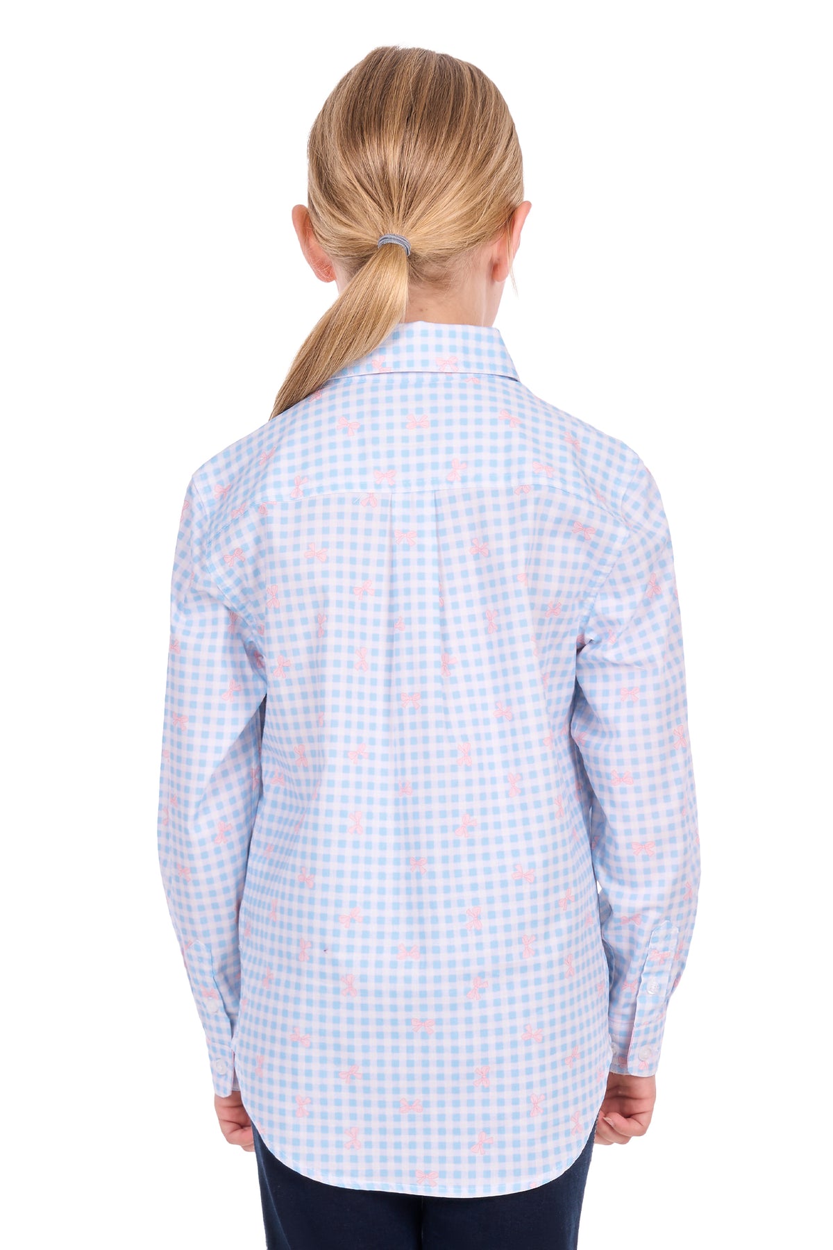 Hard Slog Kids’ Lillia Half-Placket Long Sleeve Shirt – Pale Blue/Pink