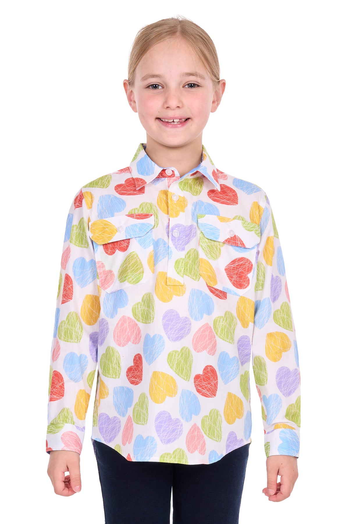 Hard Slog Kids’ Polly Half-Placket Long Sleeve Shirt – Multi