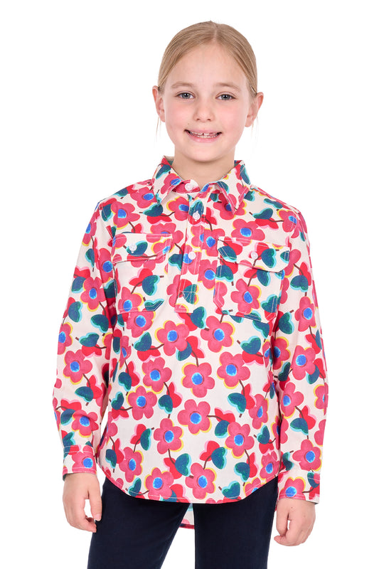 Hard Slog Kids’ Lorri Half-Placket Long Sleeve Shirt – Pink/Multi