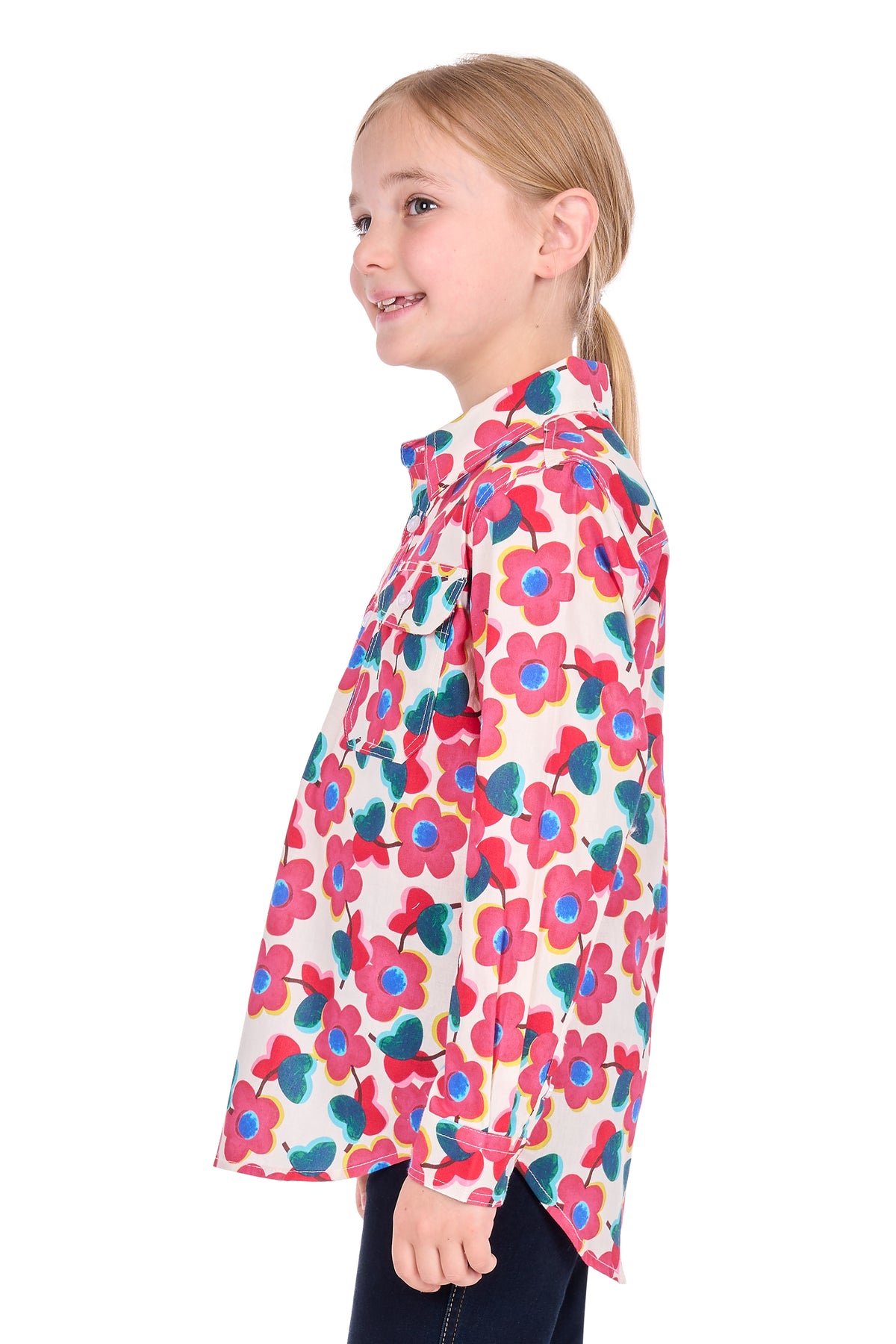 Hard Slog Kids’ Lorri Half-Placket Long Sleeve Shirt – Pink/Multi