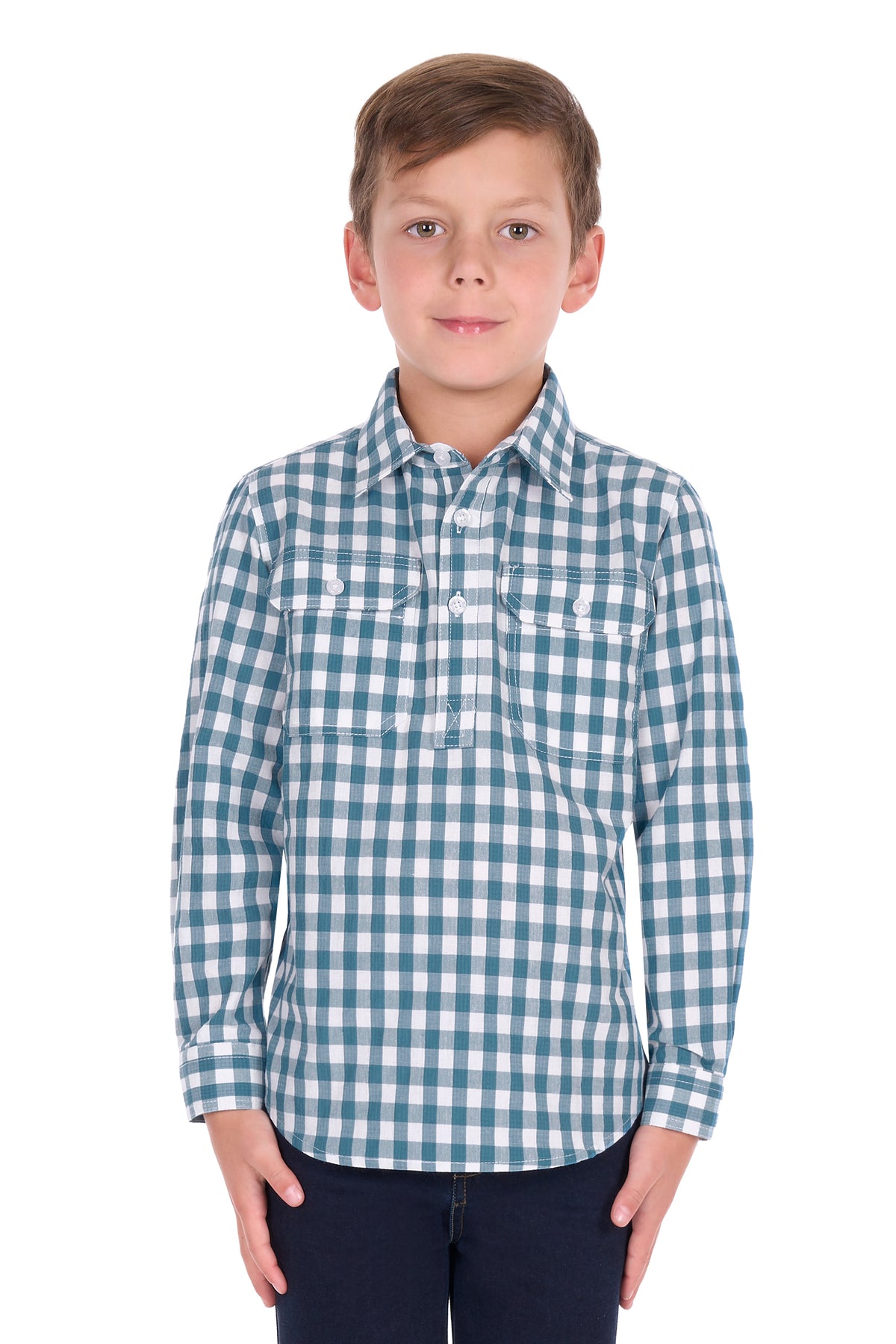 Hard Slog Kids’ River Half-Placket Long Sleeve Shirt – Teal