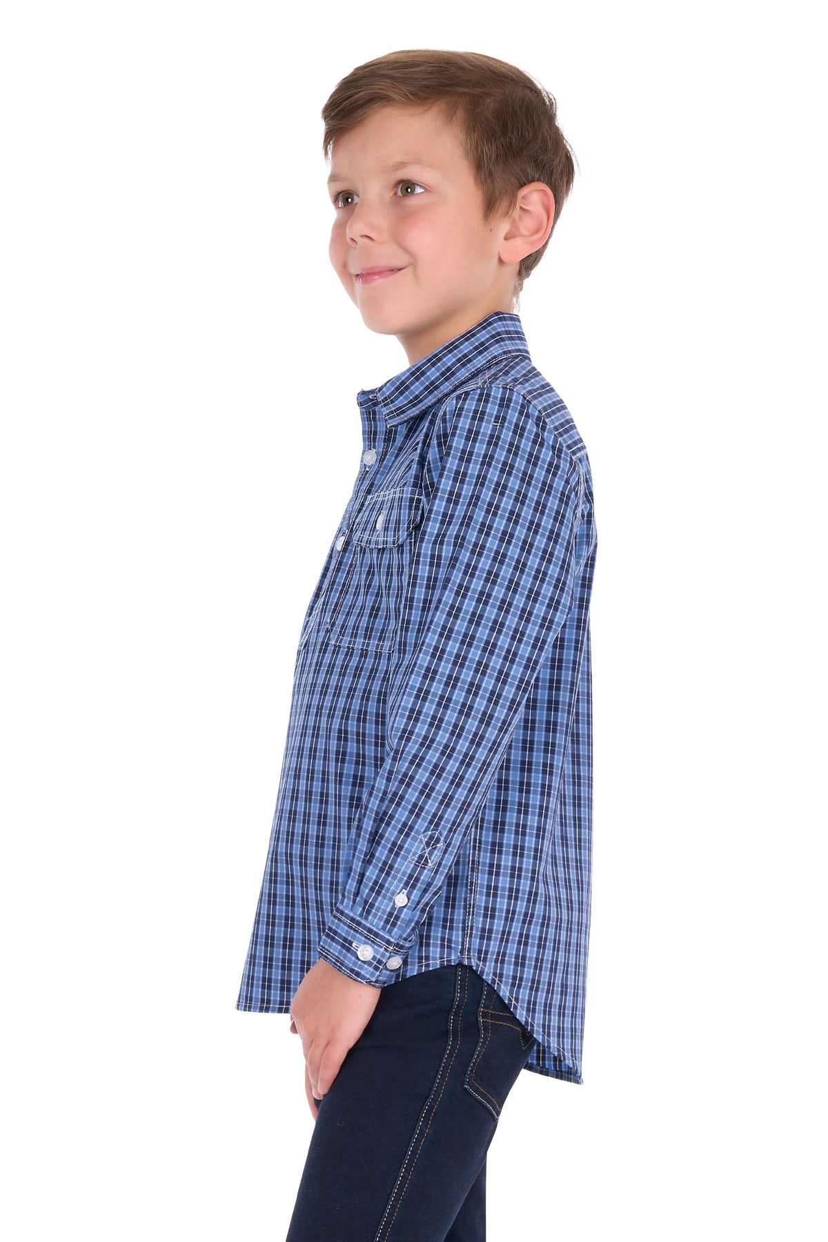 Hard Slog Kids’ Wyatt Half-Placket Long Sleeve Shirt – Blue