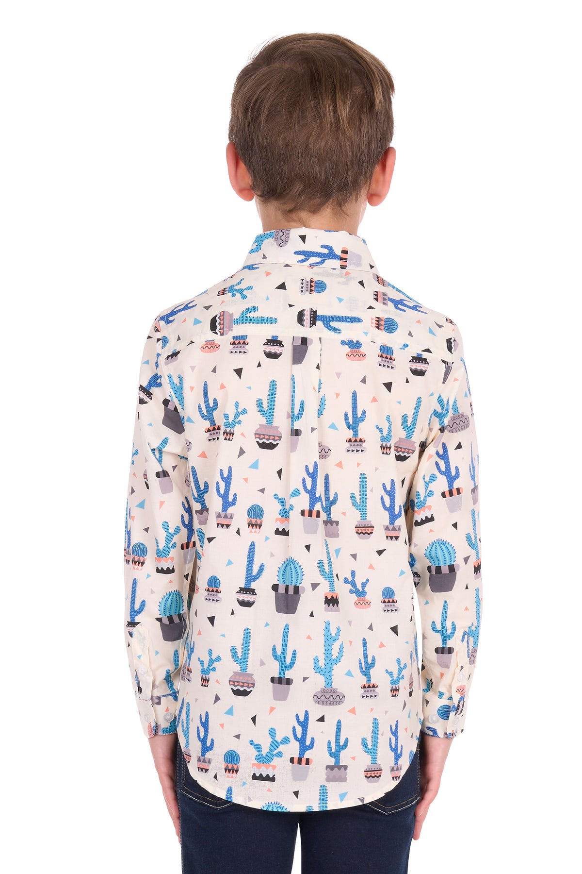 Hard Slog Kids’ Rocky Half-Placket Long Sleeve Shirt – Cream/Blue Multi