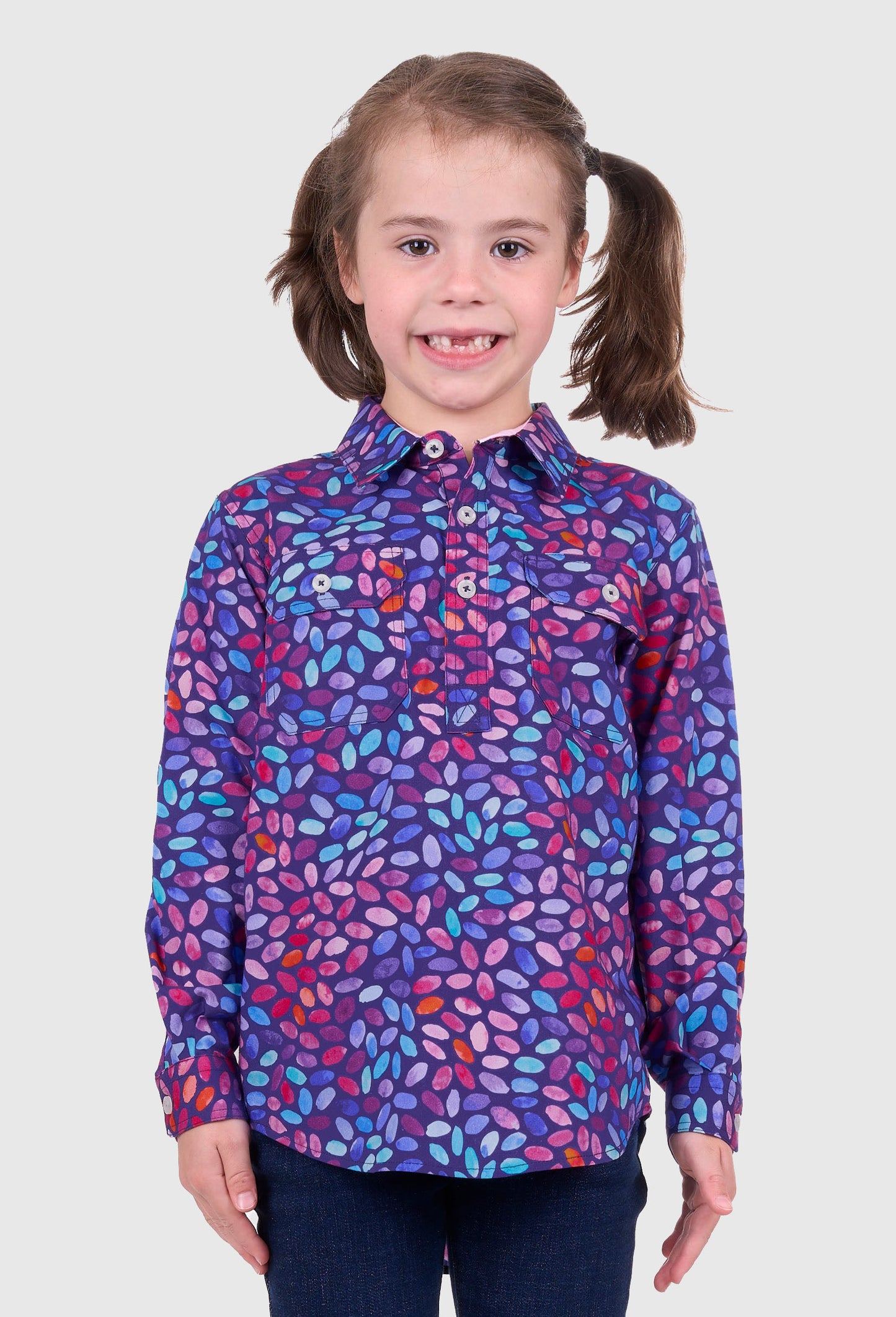 HARDSLOG GIRLS JUNE 1/2 PLKT L/S SHIRT (NAVY)