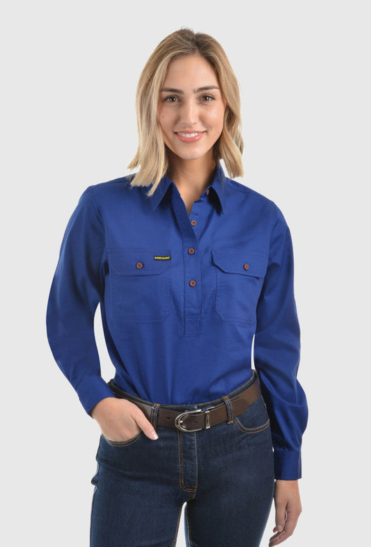 HARDSLOG WOMENS HALF PLACKET LIGHT COTTON SHIRT_RoyalBlue