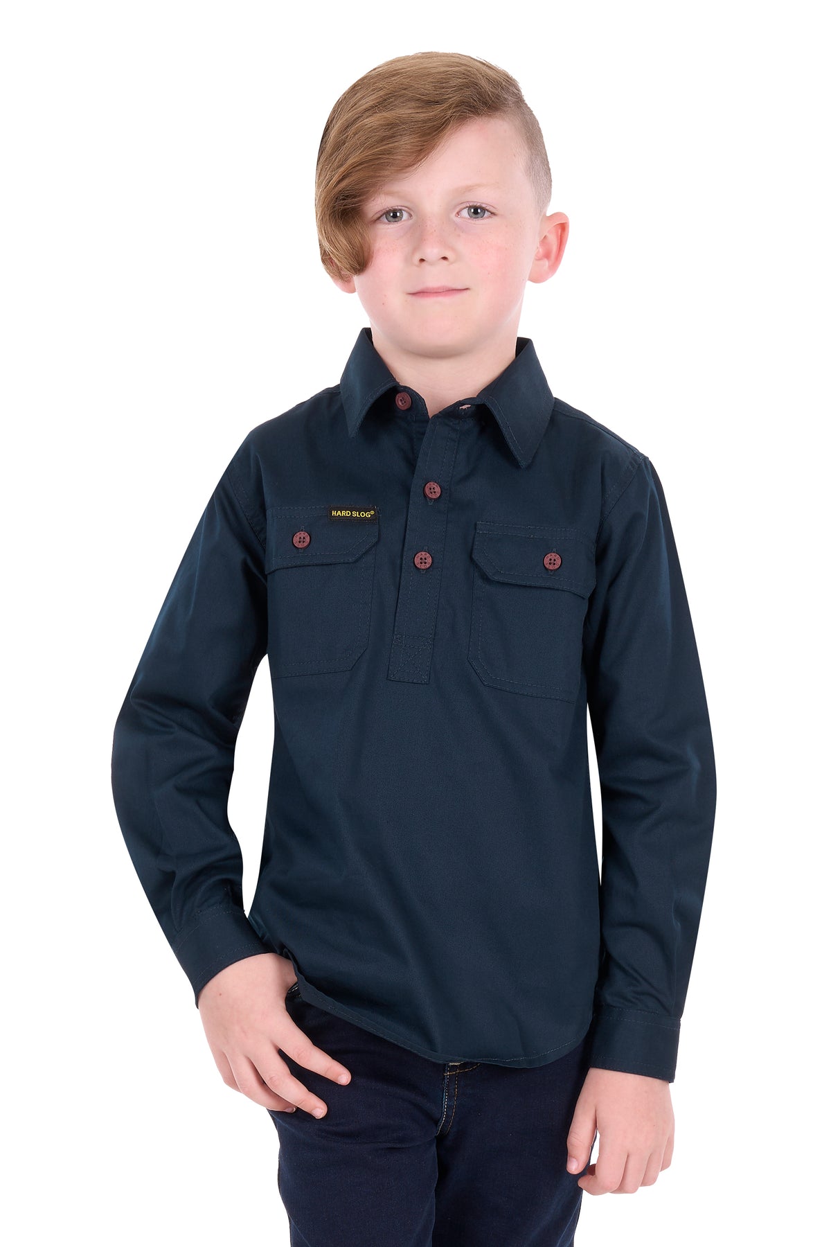 Hard Slog Kids Half Placket Light Cotton Shirt - Dark Navy