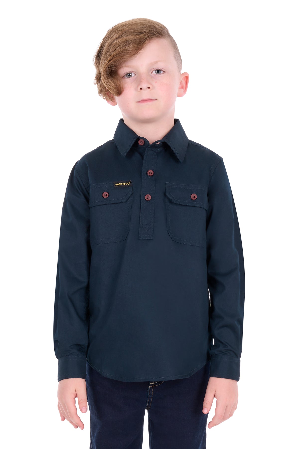 Hard Slog Kids Half Placket Light Cotton Shirt - Dark Navy