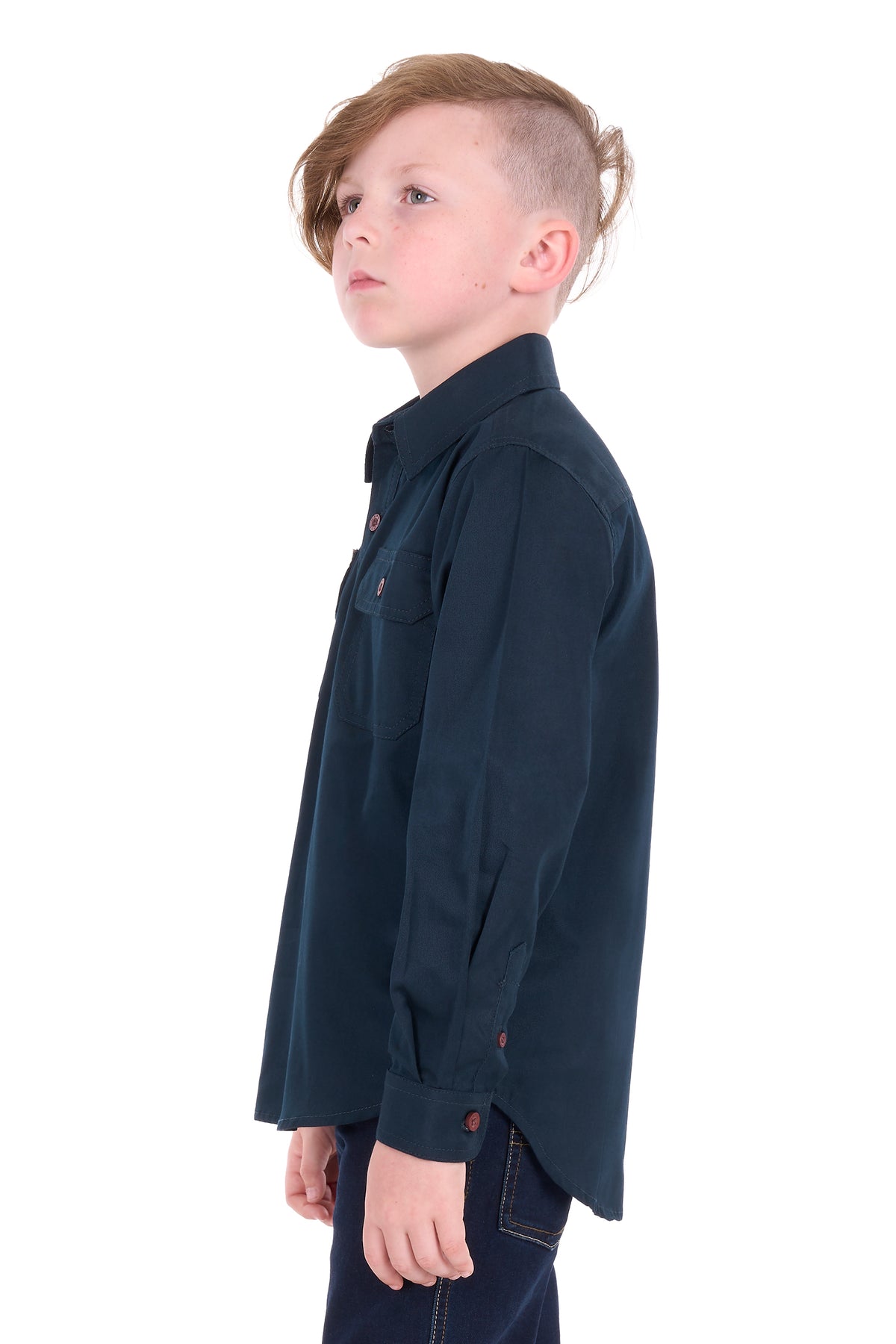 Hard Slog Kids Half Placket Light Cotton Shirt - Dark Navy