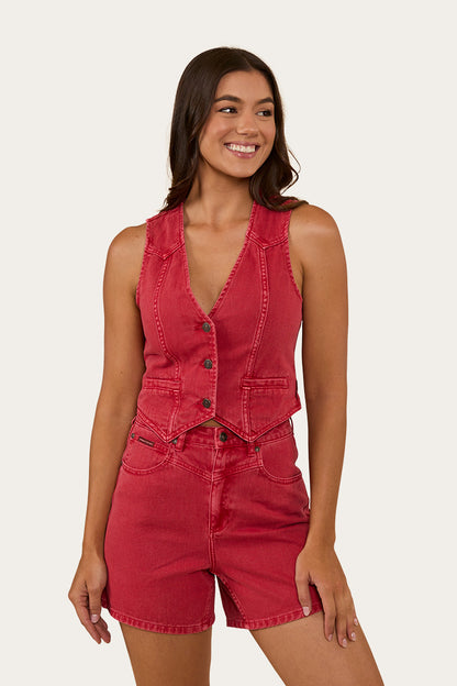 Ringers Western Womens Saige Denim Vest - Red