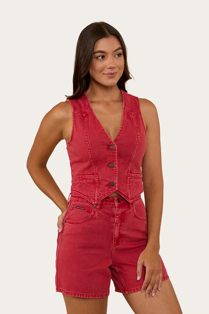 Ringers Western Womens Saige Denim Vest - Red