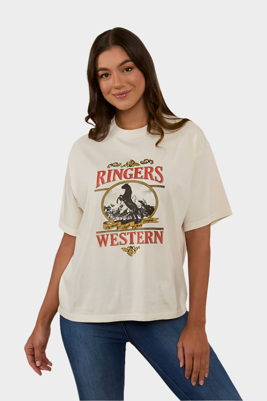 RINGERS WESTERN HORSIN AROUND WOMENS OVERSIZED T-SHIRT - Vintage White