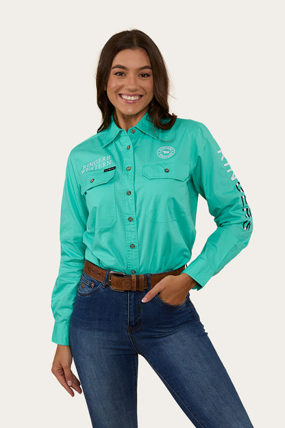 Ringers Western Womens Signature Bull Flag Full Button Workshirt - Mint