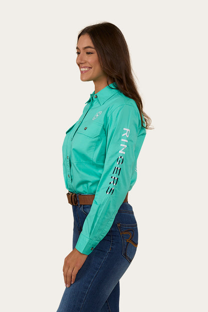 Ringers Western Womens Signature Bull Flag Full Button Workshirt - Mint