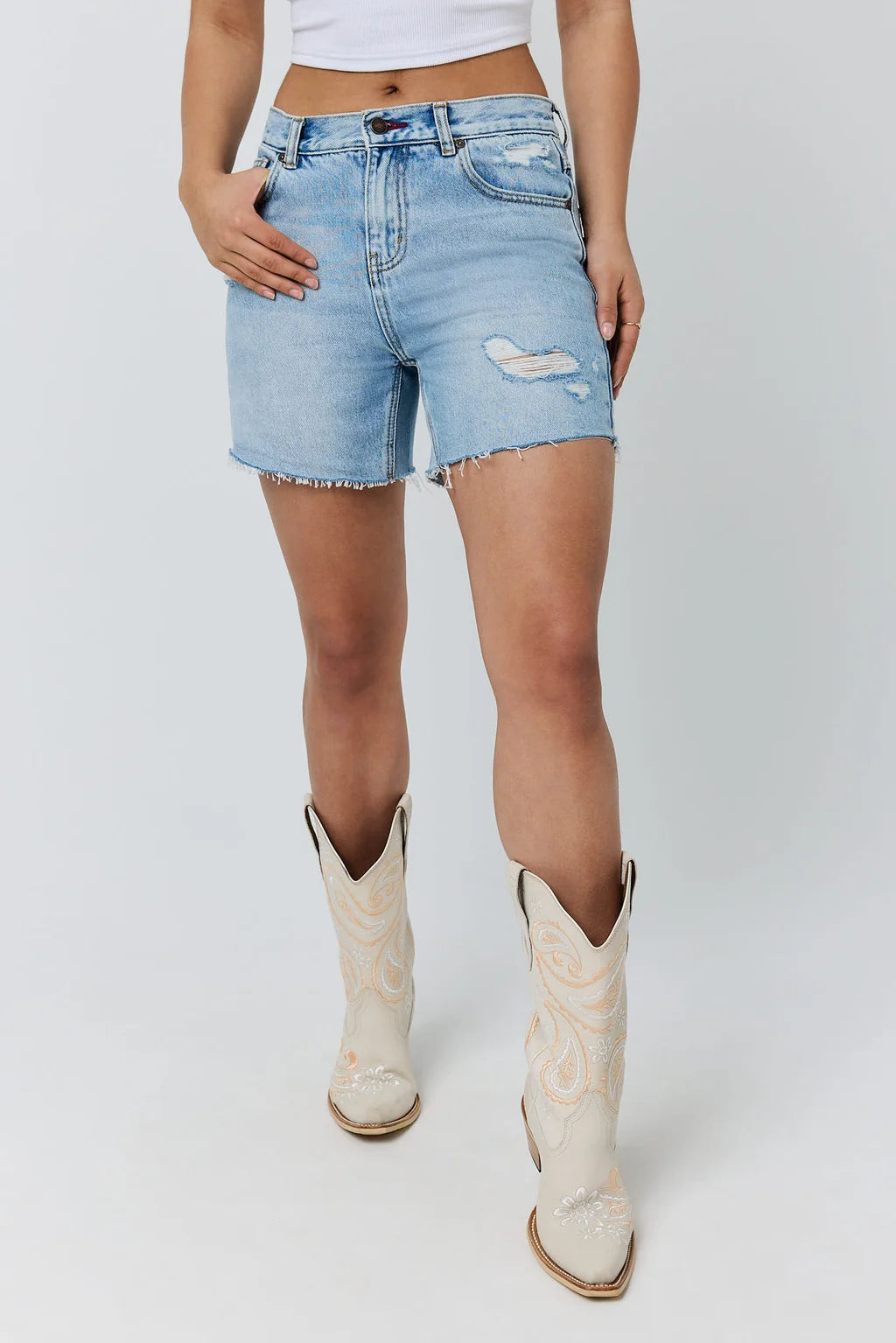 Ringers Western Hailey Women's Mid Rise Denim Shorts - Vintage Light Blue