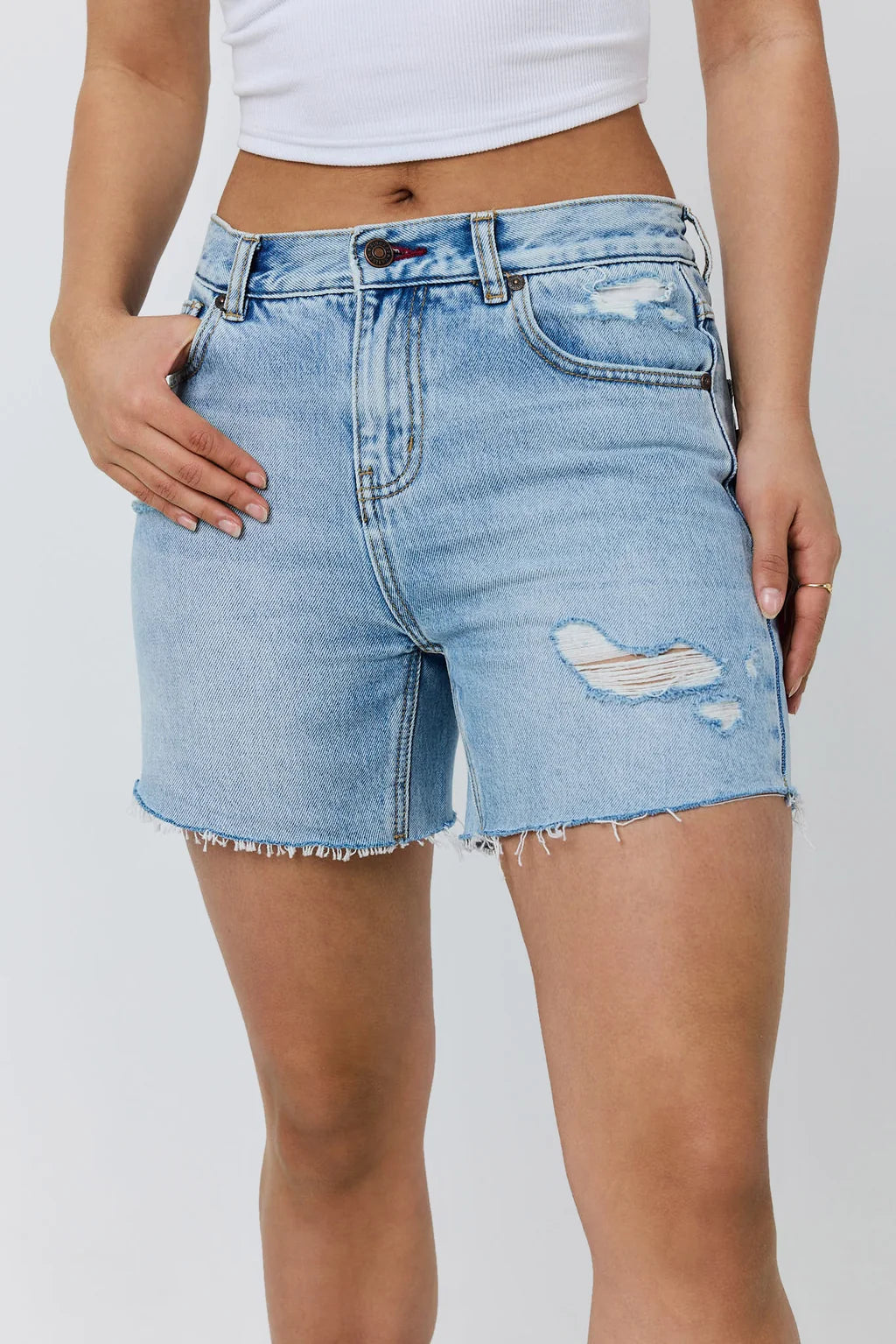 Ringers Western Hailey Women's Mid Rise Denim Shorts - Vintage Light Blue