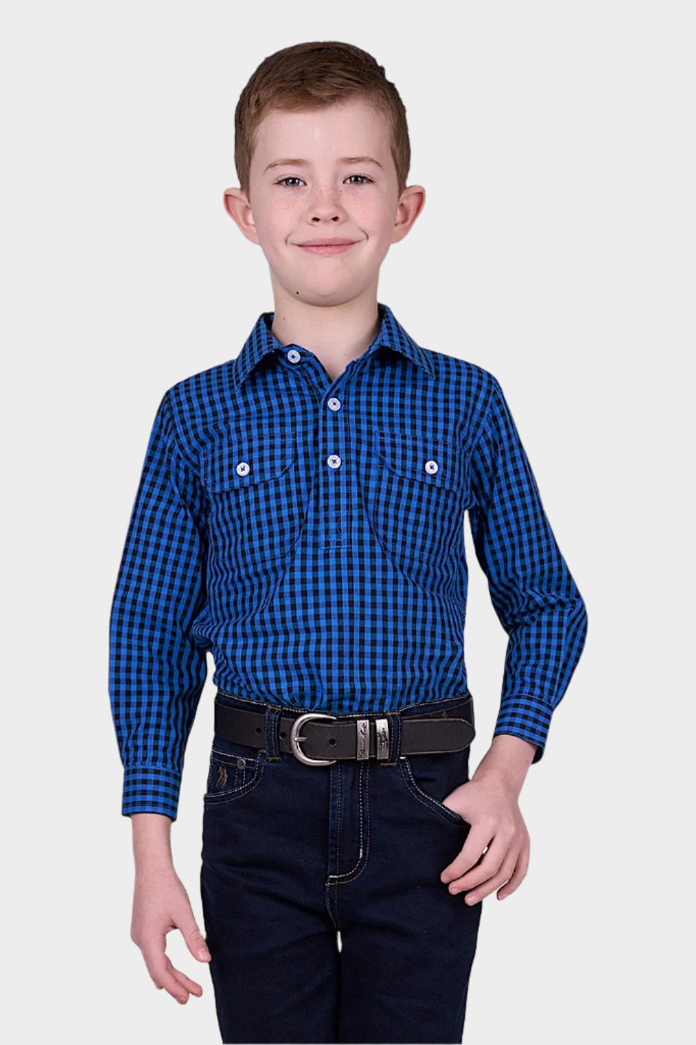 Hard Slog Kid's Astell Half Placket Long Sleeve Shirt - BlackRoyal
