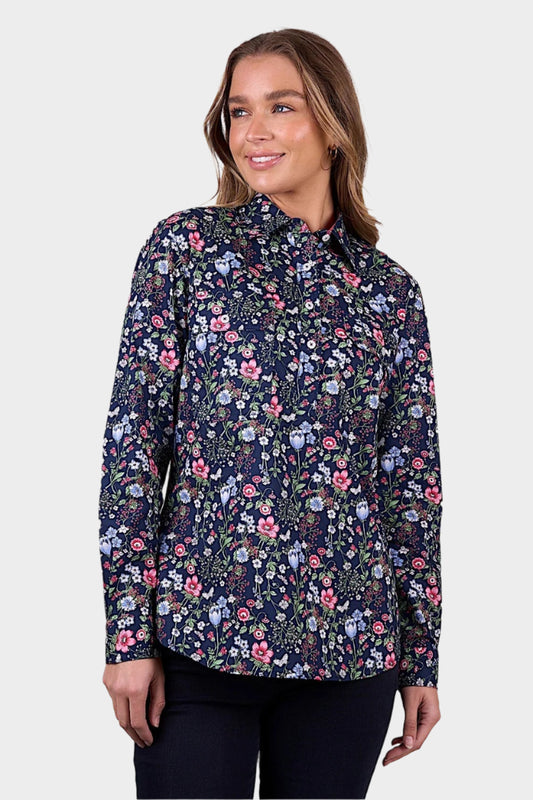 Hard Slog Women's Raya Half Placket Long Sleeve Shirt - Navy
