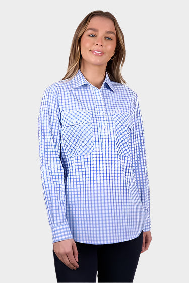 Hard Slog Womens Rux 1/2 Placket Long Sleeve Shirt - Blue