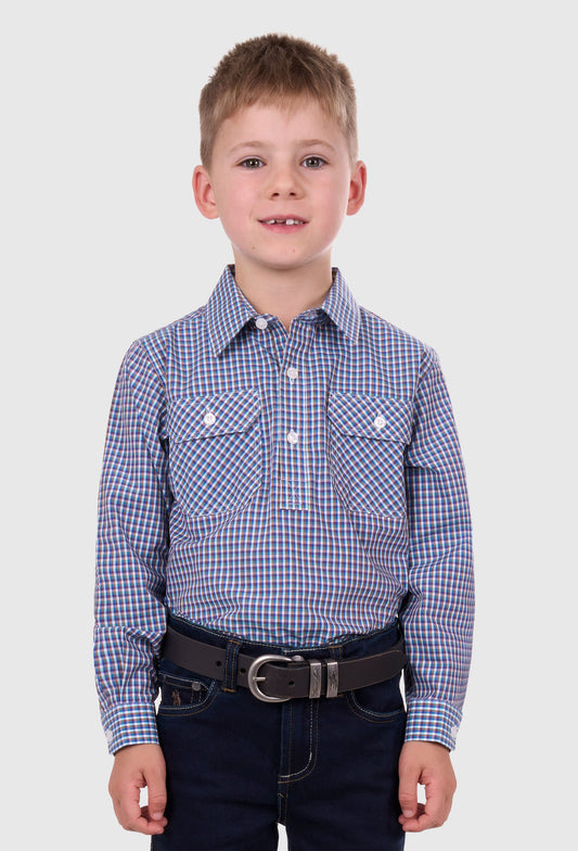 Hardslog Boys Bobbie 1/2 Placket L/S Shirt (Navy/Tan)