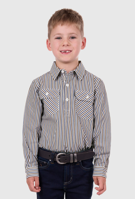 Hardslog Boys Cane 1/2 Placket L/S Shirt (Navy/Tan)