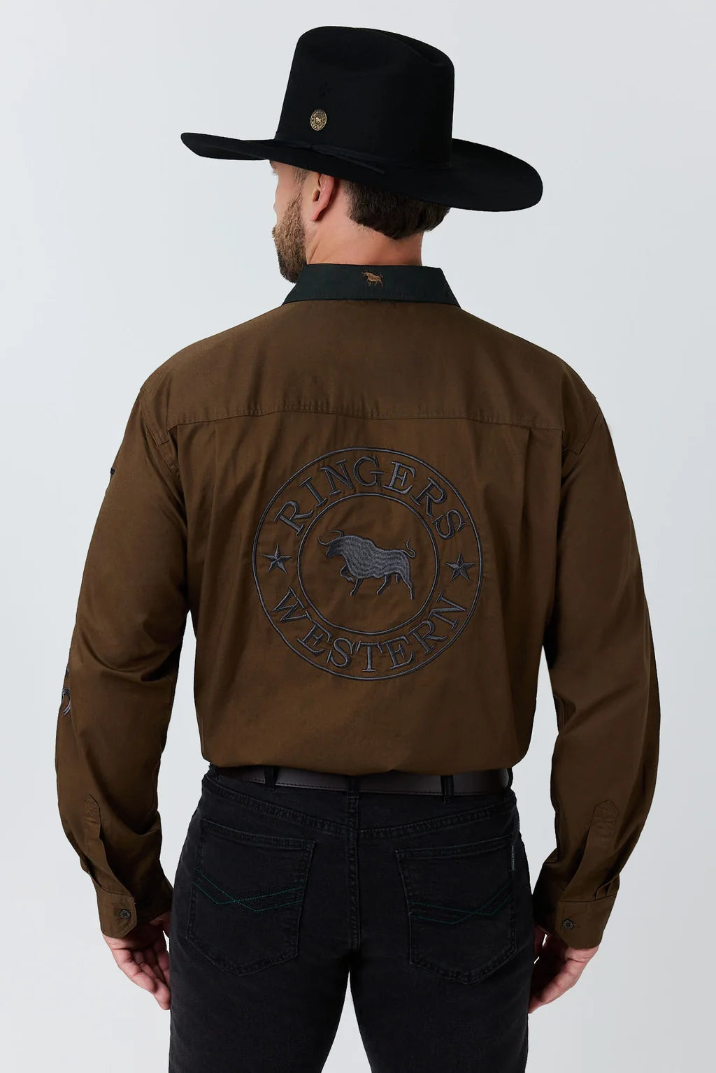 Ringers Western Hawkeye Contrast Collar Full Button Work Shirt - Saddle Brown